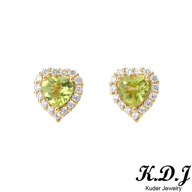 【K.D.J 圓融珠寶】天然橄欖石心型耳針