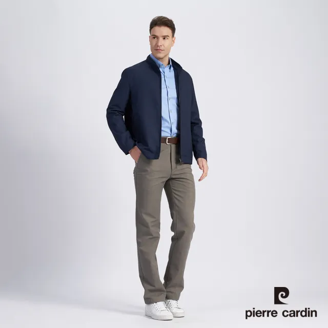 【pierre cardin 皮爾卡登】商務休閒 男款 都會休閒立領格紋薄夾克外套-深藍色(5215669-38)