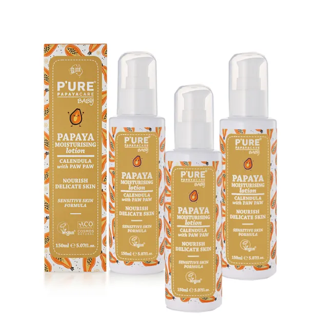 【澳洲 Pure Papayacare 即期品】木瓜嬰兒滋潤乳液含金盞花-2026年11月到期(3入組 150ml/瓶)