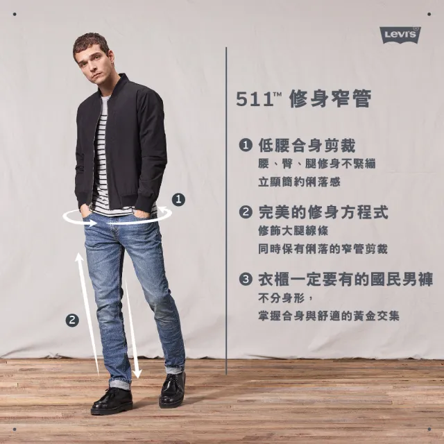 【LEVIS 官方旗艦】男款 511低腰修身窄管牛仔褲/精工中藍染水洗/赤耳/彈性布料 人氣新品 04511-5239