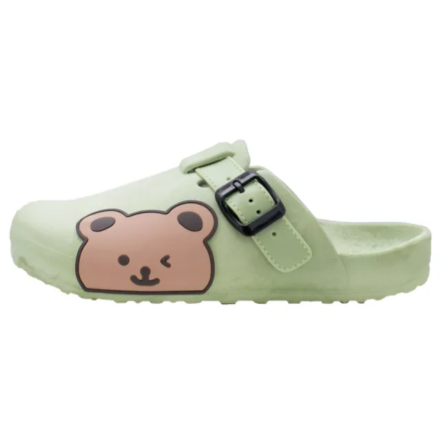 【Alberta】2.5cm拖鞋  可愛小熊側面單飾釦 防水防雨平底圓頭半包鞋 懶人鞋 穆勒鞋