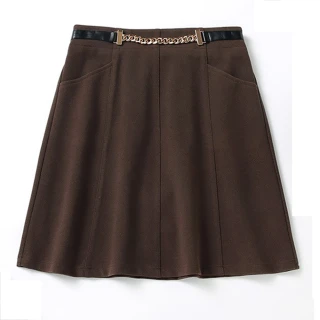 【麗質達人】12595咖啡色口袋短裙(特價商品)