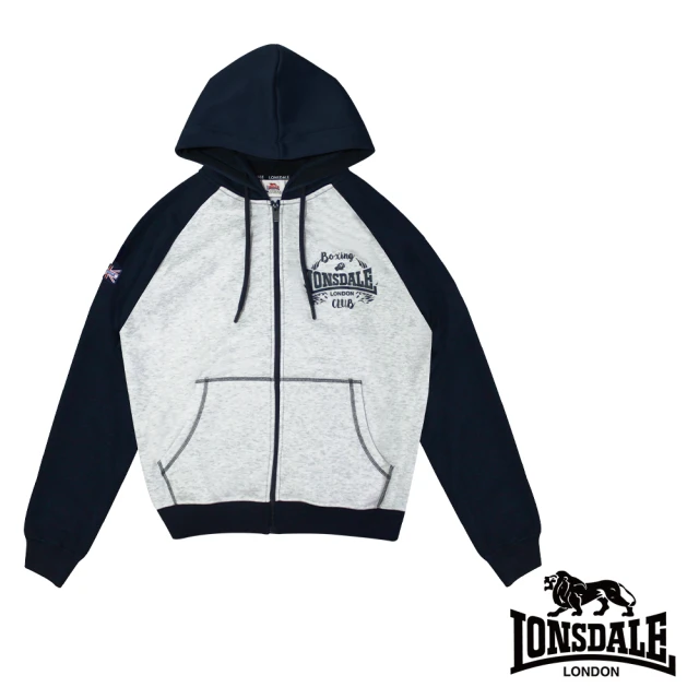 LONSDALE 英國小獅 潮流撞色LOGO加絨連帽外套(白灰 LT250952)