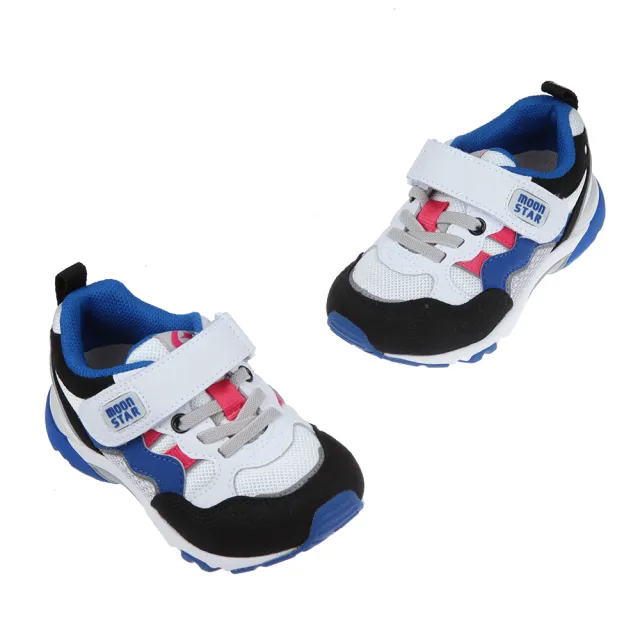 【布布童鞋】Moonstar日本Hi系列3E寬楦白藍色兒童機能運動鞋(I1P935B)