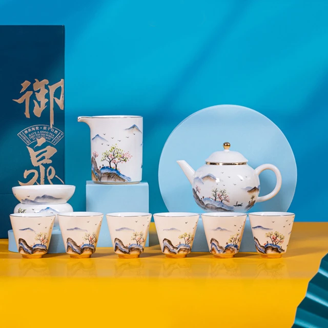 【Pure】湖光山色手繪茶具9件組