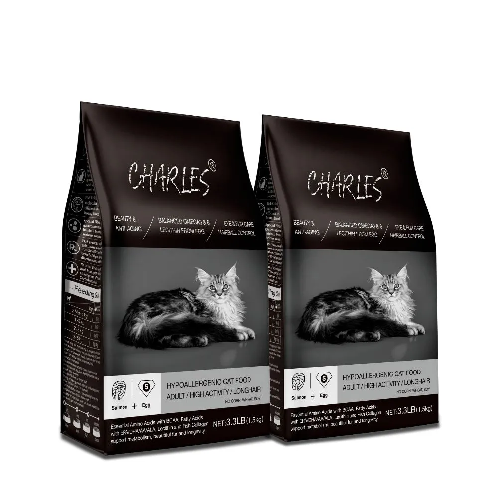 【CHARLES查爾斯】低敏貓糧活力成貓能量貓3.3LB 2包組(鮭魚+雙鮮凍乾)