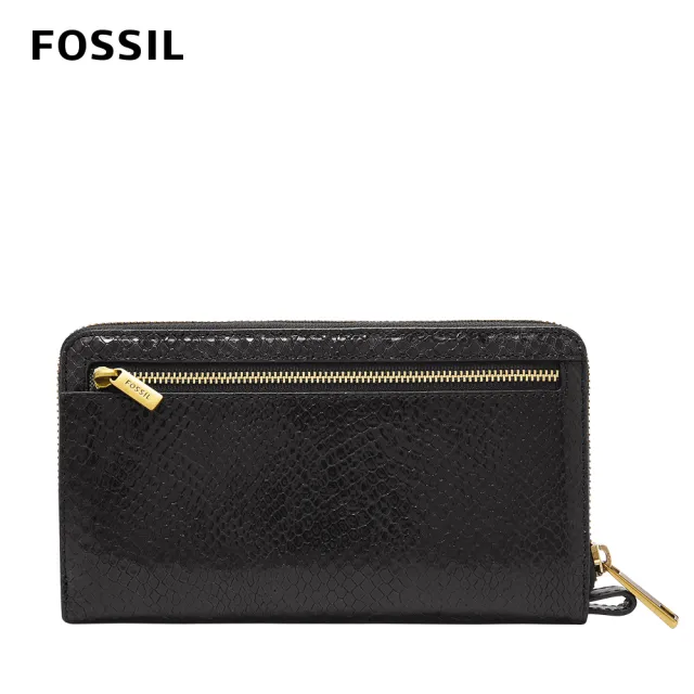 【FOSSIL 官方旗艦館】Liza 真皮拉鍊式長夾-亮黑色 SL6550001