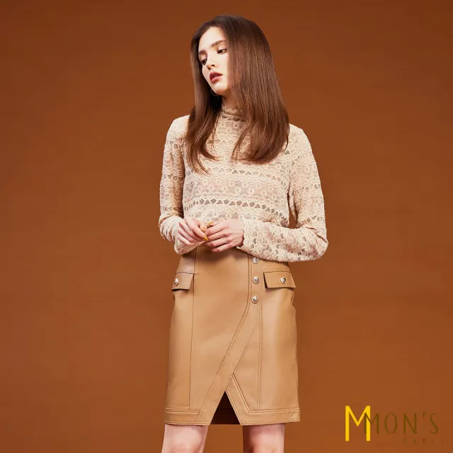 【MON’S】經典百搭小羊皮5分包臀裙(100%羊皮)