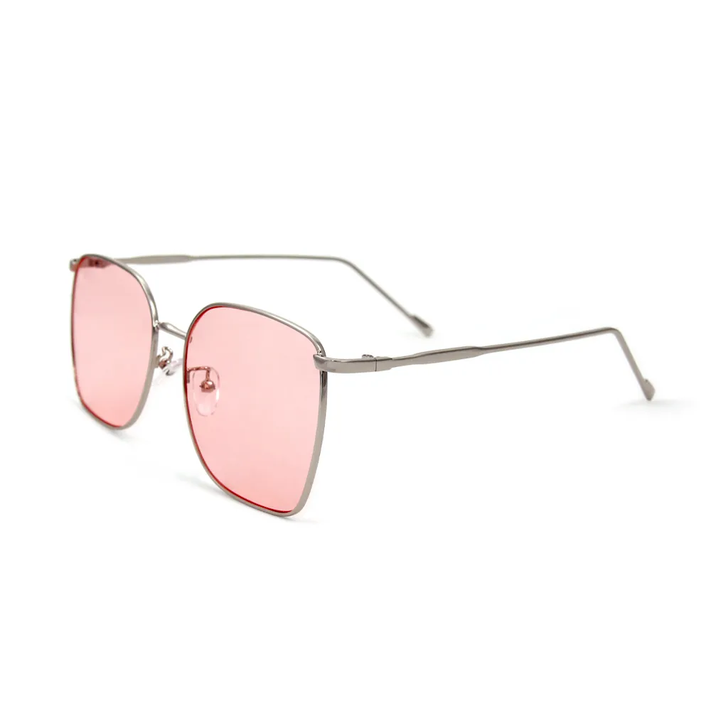 【ALEGANT】時尚格調石英粉幾何線條銀色方框墨鏡/UV400太陽眼鏡(歐胡島的泳池派對)