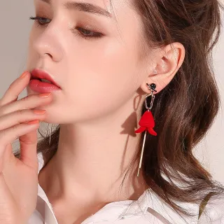 【AQ】925純銀質感紅設計紅裙淑女風耳環/耳針(飾品/配件/