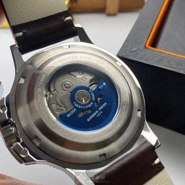 【GIORGIO FEDON 1919】喬治飛登1919男錶型號GF00042(黑色錶面銀錶殼咖啡色真皮皮革錶帶款)