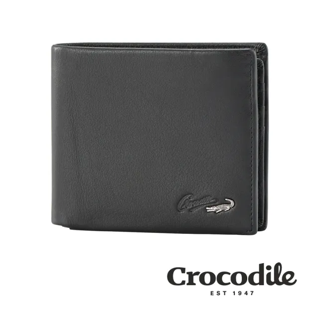 【Crocodile】鱷魚皮件 真皮 短夾 錢包 11卡 上翻窗格 拉鍊零錢 男夾 0103-09403-01(Noble系列)