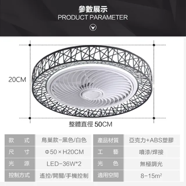 【興沐燈飾】鳥巢APP隱形風扇燈吊扇燈(發光面大/亞克力燈罩/易拆裝/易清潔)