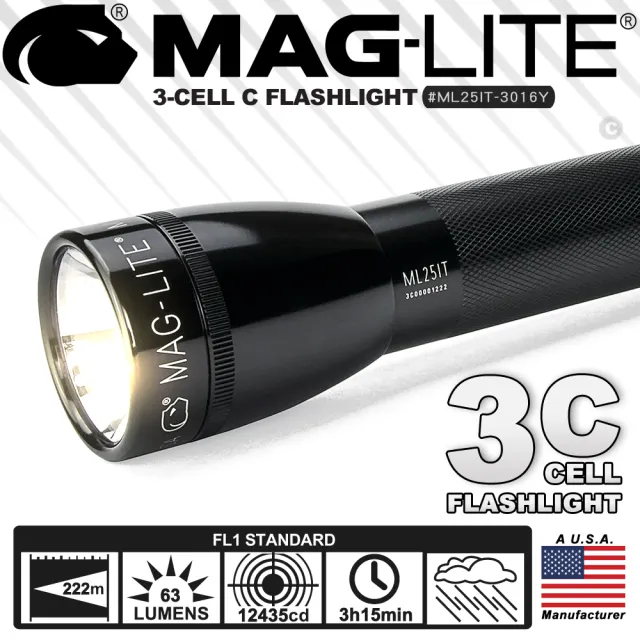 【MAG-LITE】ML25IT 3-CELL C XENON FLASHLIGHT 手電筒(#ML25IT-3016Y)