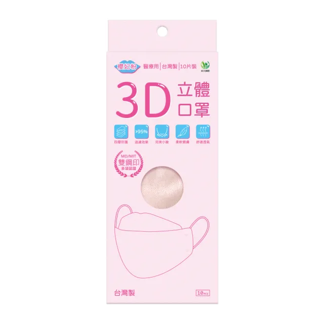 【旺昌】KF94立體醫用四層口罩未滅菌 單片包-10片/盒  7色任選(立體口罩 KF94 4D 3D立體)