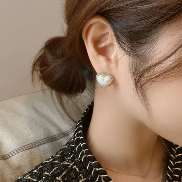 【Oni 歐妮】珍鑽愛心造型 耳針穿式耳環耳釘耳骨環 耳飾925銀針(1對入)