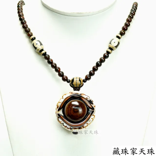 【藏珠家】精品41mm雪花財咒天眼+綠度母咒天珠項鍊