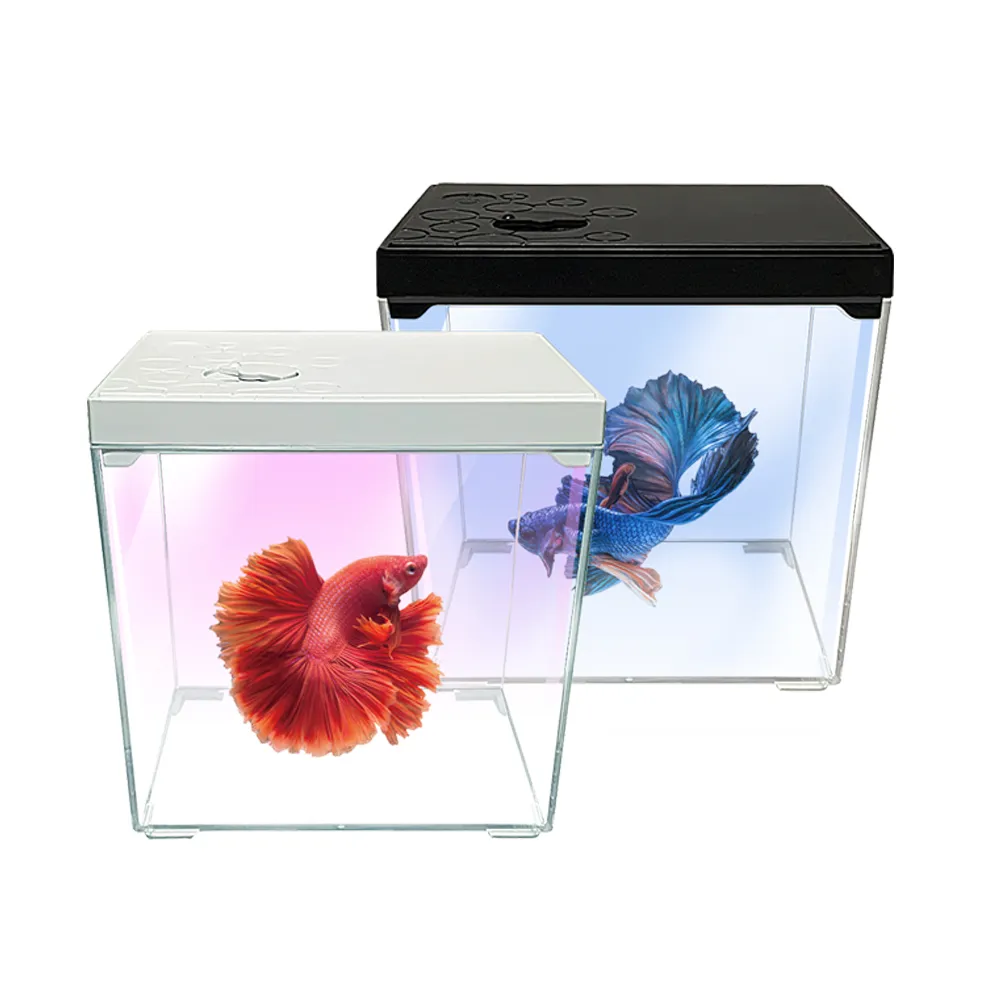 【SOBO 松寶】微型生態創意小缸.魚缸-黑白兩色可選(16.5x12.5x17cm 含LED燈)