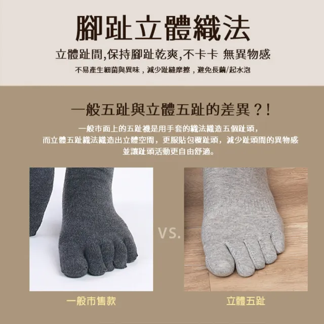 【蒂巴蕾】消臭乾爽立體五趾襪-素色-自然灰色(除臭襪/消臭五指襪/除臭五指襪)