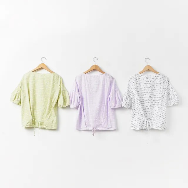 【Dailo】印花繭型後綁帶-女短袖襯衫 印花 白 綠 紫(三色/版型適中)