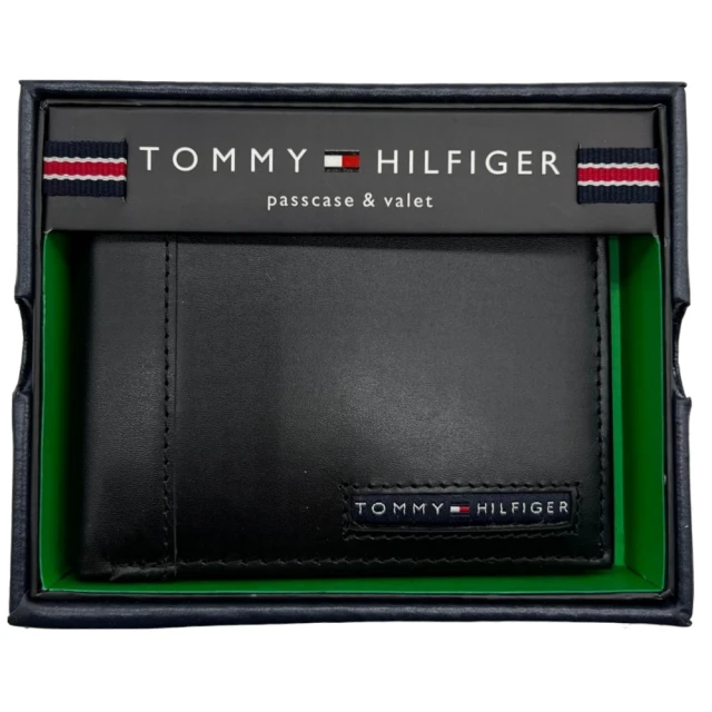 【Tommy Hilfiger】TOMMY 1+1活動雙層卡夾男短夾禮盒組-帥氣黑(黑色 男夾 男皮包 男皮夾)
