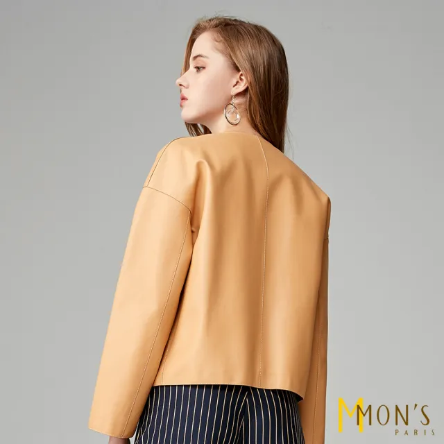 【MON’S】寬版落肩造型小羊皮外套(100%羊皮)