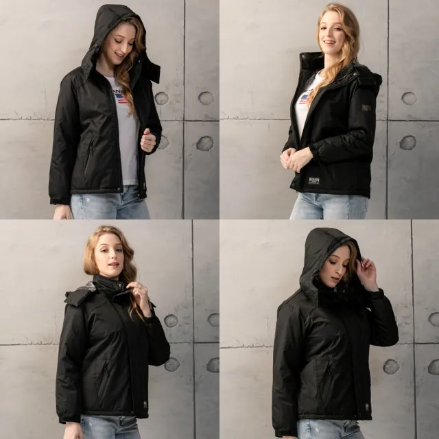 【Roush】現貨 情侶款-女生機能性保暖鋪毛衝鋒大衣(2015968-1)