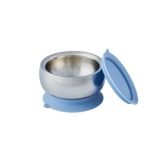 【little.b】316雙層不鏽鋼學習吸盤碗-宇宙藍(碗緣凹槽設計)