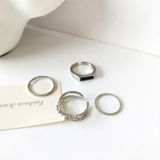 【INES】極簡風戒指 個性戒指/韓國設計極簡個性滴釉復古戒指4件套組(2色任選)