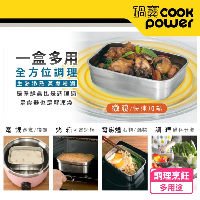 【CookPower 鍋寶】可微波316不鏽鋼保鮮盒800ml(BVS-60801GR)