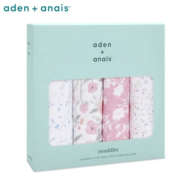 【aden+anais 官方直營】經典多功能包巾4入/3款(小熊維尼/小鹿斑比/如花似錦)