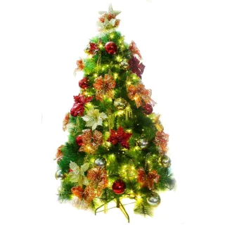 【摩達客】台灣製7尺 210cm 特級綠松針葉聖誕樹(高級聖誕花蝴蝶結系配件+100燈LED燈暖白光2串-附控制器)