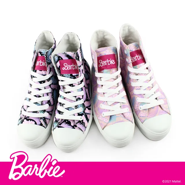 【Paidal】Barbie芭比愛上渡假高筒帆布鞋(甜心粉)