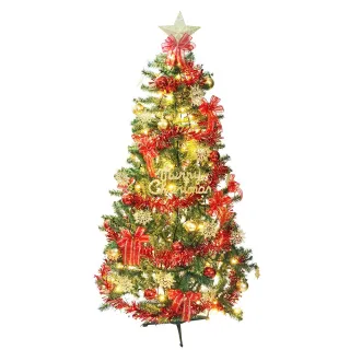 【摩達客】耶誕-8尺/8呎 240cm 特仕幸福型裝飾綠色聖誕樹(綺紅金雪系配件/100燈LED燈暖白光*2/附控制器)