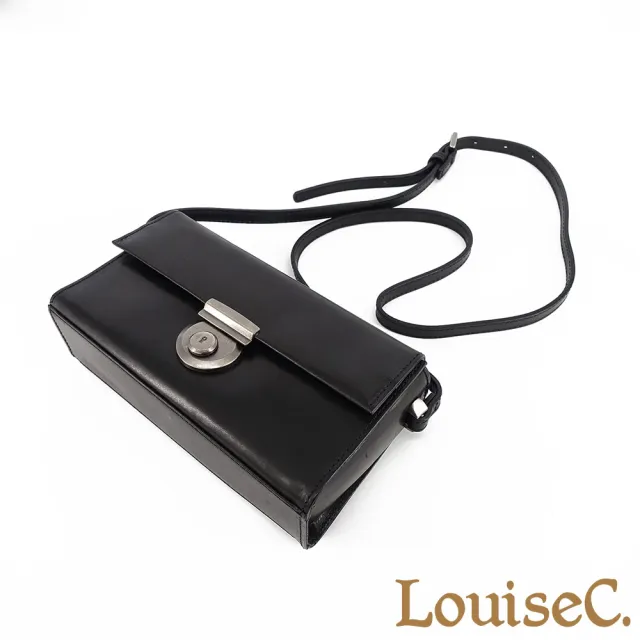 【LouiseC.】雙11 Tree House 牛皮復古壓釦斜背硬殼真皮方包-黑色(真皮包包 BSKB-0111A-05)