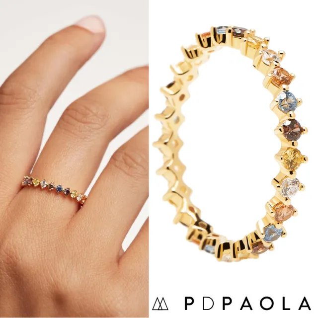 【PD PAOLA】西班牙時尚潮牌 五色彩寶戒指 優雅多墜款 925純銀鑲18K金 SAGE(925純銀鑲18K金)