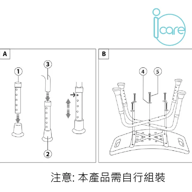 【i care 艾品輔具】IC-01 洗澡椅(基本型無靠背洗澡椅#銀髮族)