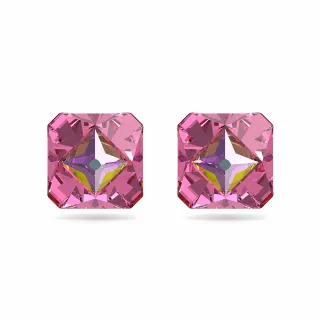 【SWAROVSKI 官方直營】Matrix 耳釘 金字塔形切割 粉紅色 鍍金色色調