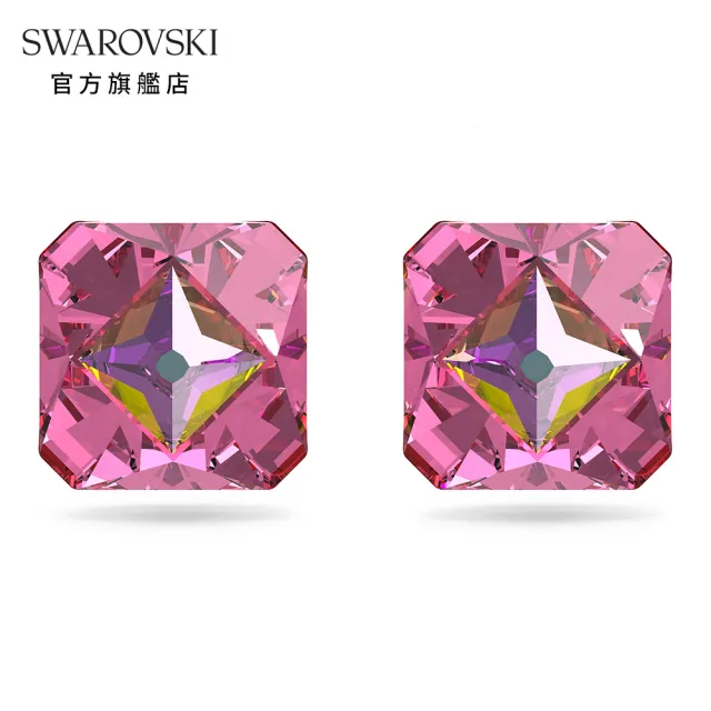 【SWAROVSKI 官方直營】Ortyx 耳釘 三角形切割Swarovski水晶 粉紅色 鍍金色色調 交換禮物