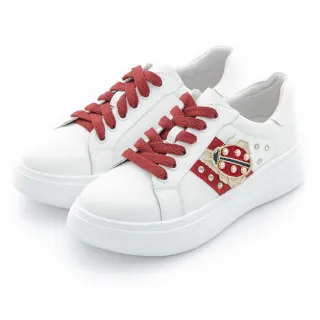 【CUMAR】小瓢蟲珍珠裝飾厚底綁帶休閒鞋(白色)