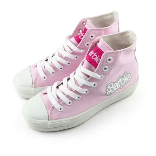 【Paidal】Barbie芭比經典logo閃耀高筒帆布鞋(甜心粉)