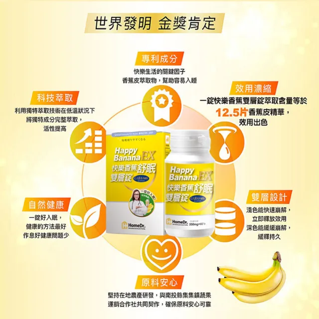 【Home Dr.】快樂香蕉舒眠雙層錠GABA升級版(60錠/盒x3入)
