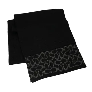 【COACH】C LOGO 金蔥袖圍 純羊毛針織披巾圍巾(黑色)