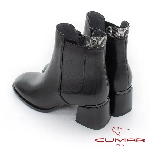 【CUMAR】簡約低調排鑽切爾喜粗跟短靴(黑)
