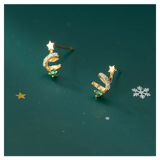 【HaNA 梨花】韓國晶緻耶誕節．許願聖誕樹寶石耳環