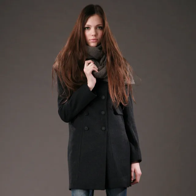 【WINCEYS】氣質經典雙排釦毛呢大衣外套(深灰)
