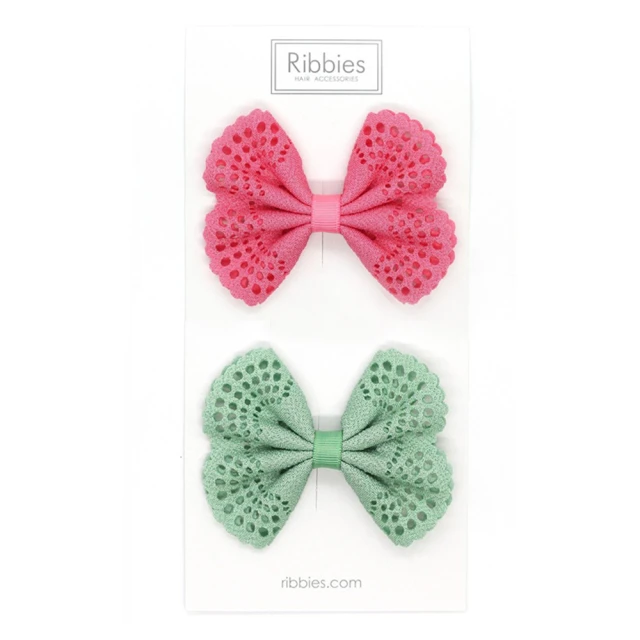 【Ribbies】典雅洞洞蝴蝶結髮夾珊瑚紅/粉綠(髮夾)