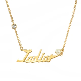 【Dior 迪奧】專櫃商品 品牌Jadior英字LOGO水鑽珍珠時尚項鍊(金)