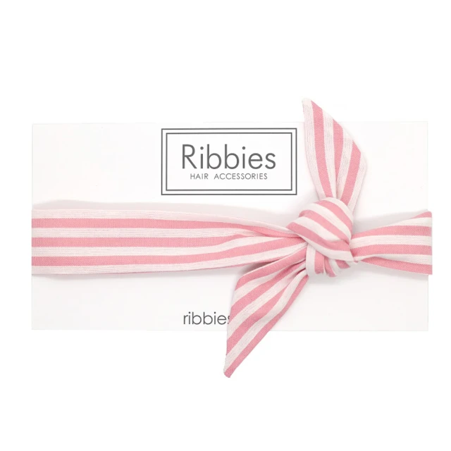 【Ribbies】兒童蝴蝶結髮帶粉紅白條紋(髮帶)