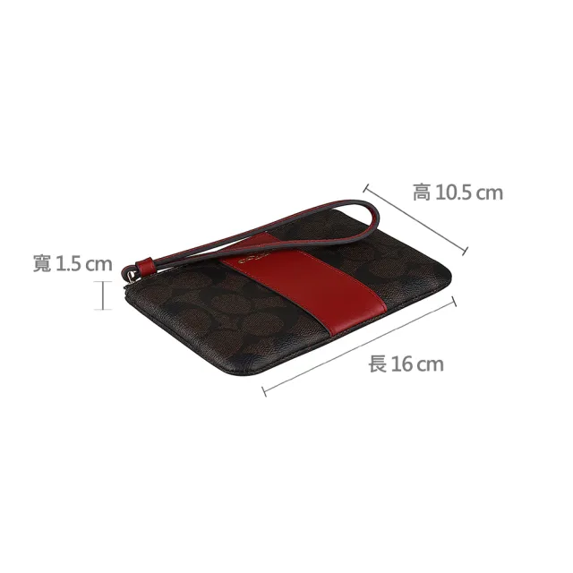 【COACH】COACH 燙金馬車LOGO印花PVC拼接牛皮拉鍊手拿包(深褐x紅)